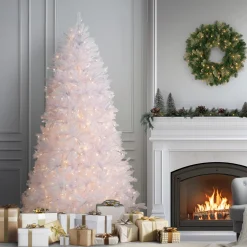 Hot 7 ft. Pre-Lit Dunhill Fir White Tree with Clear Lights Full|Pre-Lit