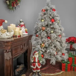 Online 7.5 ft. Pre-Lit Flocked Bavarian Pine Tree Pre-Lit|Full