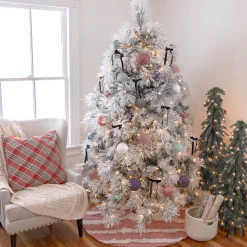 Discount 6.5 ft. Pre-Lit Flocked Bavarian Pine Tree Pre-Lit|Full