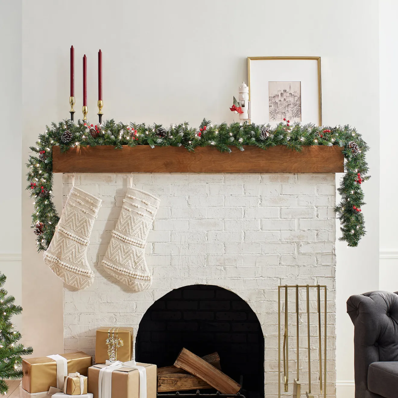 9 ft. Pre-Lit Frosted Berry Garland with Clear Lights Pre-Lit Christmas Garlands|7-10 Feet Christmas Garlands