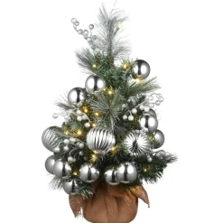 Hot 2 ft. Pre-Lit Frosted Silver Pine Tree with LED Lights Full|Pre-Lit