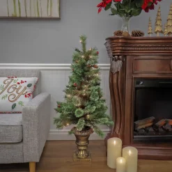 4 ft. Pre-Lit Glistening Pine Tree with Clear Lights Slim|Pre-Lit