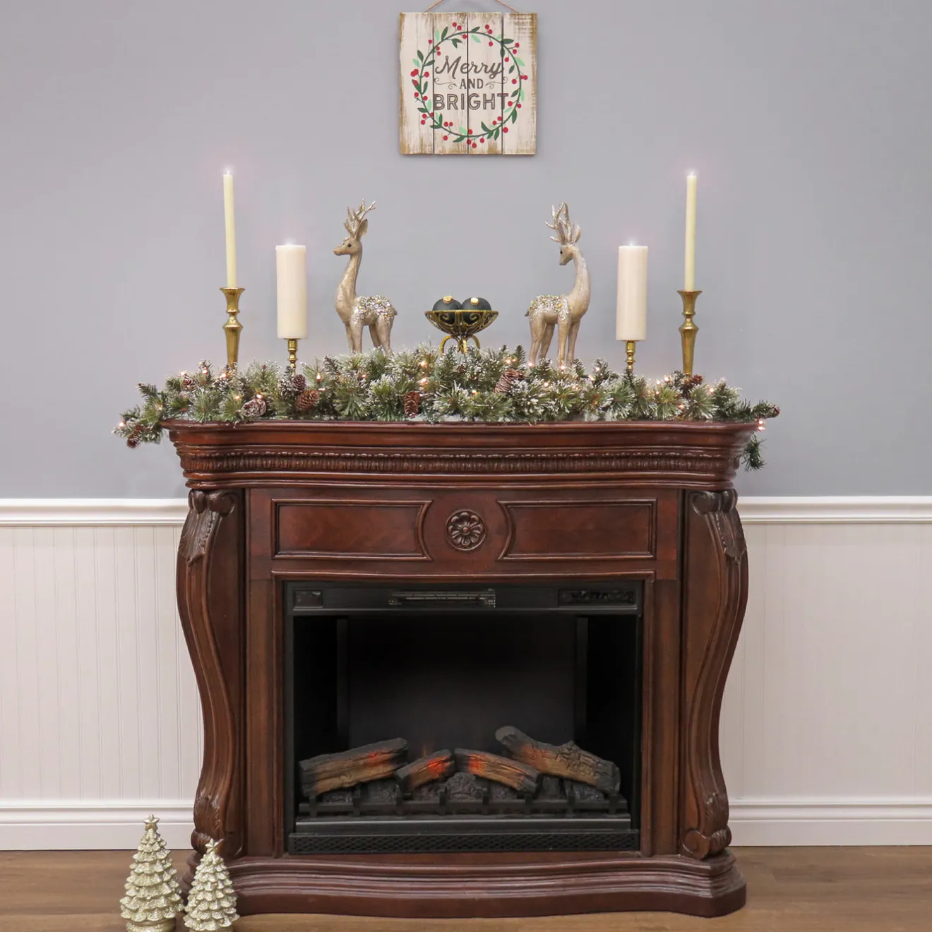 Discount 6 ft. Pre-Lit Glittery Bristle Pine Mantel Swag with Clear Lights Swags