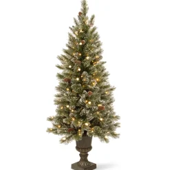 4 ft. Pre-Lit Glittery Bristle Tree with Warm White LED Lights Slim|Pre-Lit