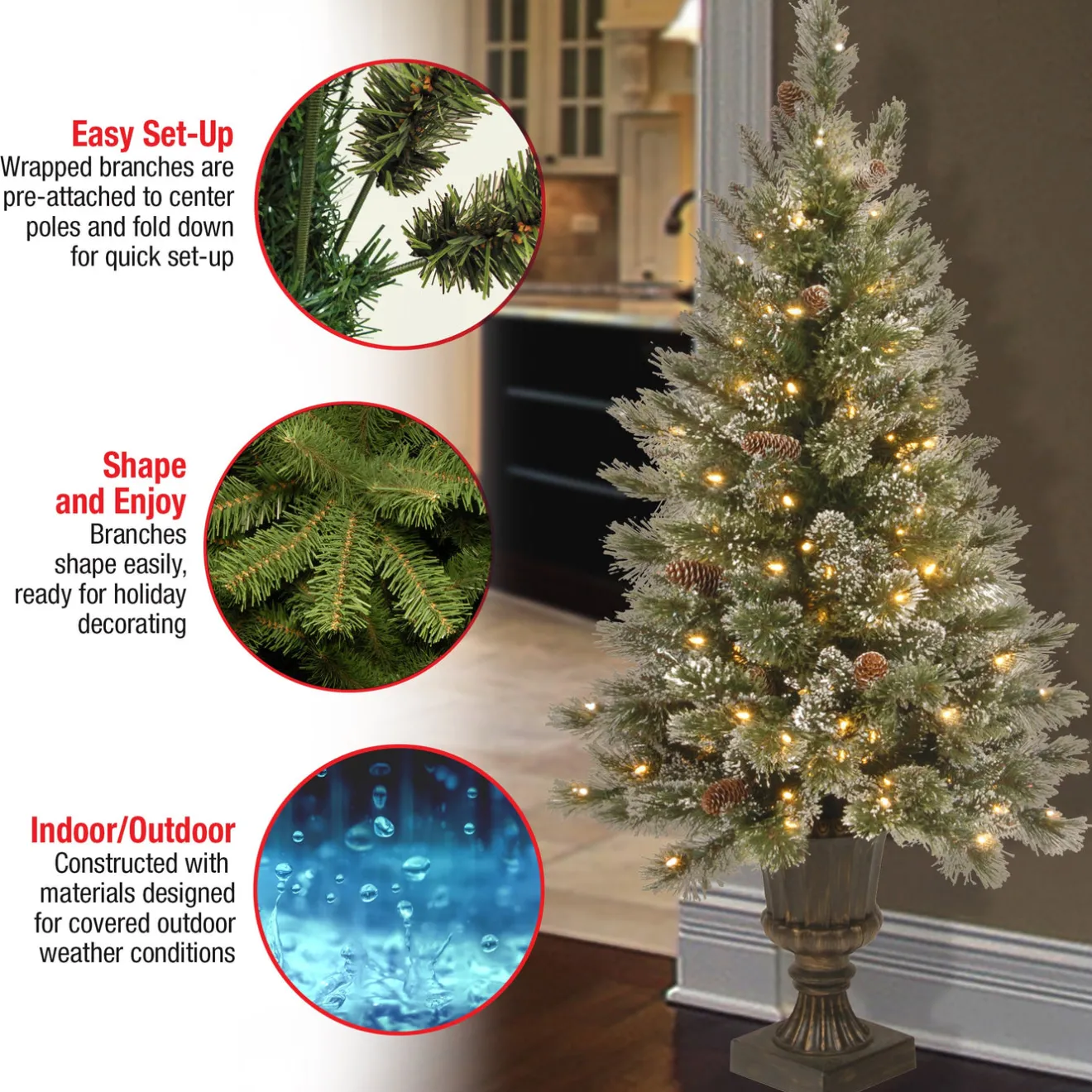 Hot 4 ft. Pre-Lit Glittery Bristle Tree with Clear Lights Entrance|Pre-Lit