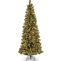 Sale 6.5 ft. Pre-Lit Glittery Bristle Slim Tree with Clear Lights Slim|Pre-Lit