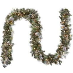 Clearance 9 ft. Pre-Lit Glittery Pine Pomegranate Garland with Clear Lights Pre-Lit Christmas Garlands|7-10 Feet Christmas Garlands