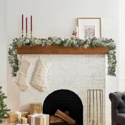 Clearance 9 ft. Pre-Lit Glittery Pine Pomegranate Garland with Clear Lights Pre-Lit Christmas Garlands|7-10 Feet Christmas Garlands