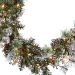 Clearance 9 ft. Pre-Lit Glittery Pine Pomegranate Garland with Clear Lights Pre-Lit Christmas Garlands|7-10 Feet Christmas Garlands
