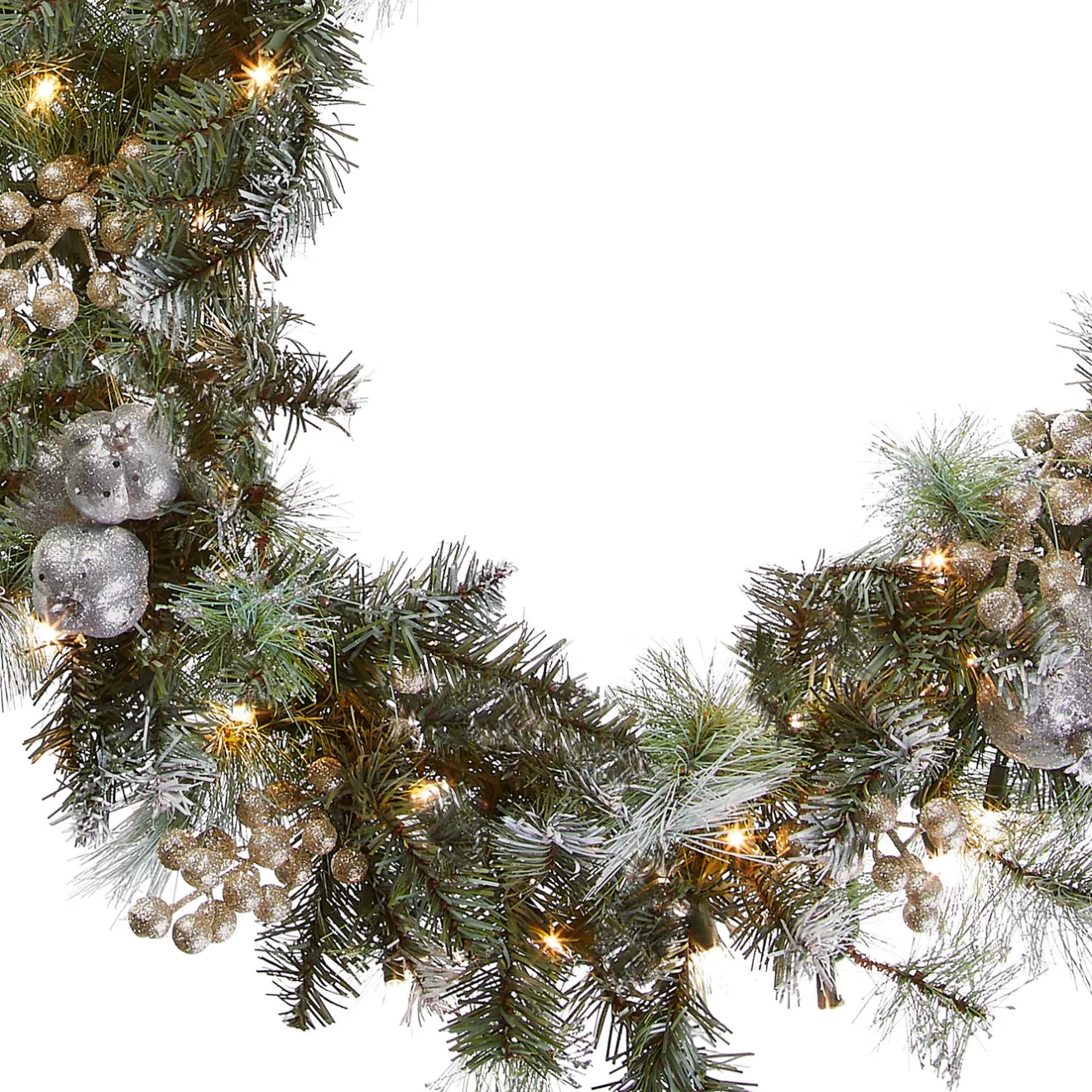 Clearance 9 ft. Pre-Lit Glittery Pine Pomegranate Garland with Clear Lights Pre-Lit Christmas Garlands|7-10 Feet Christmas Garlands