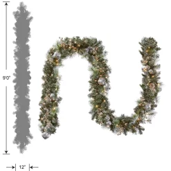 Clearance 9 ft. Pre-Lit Glittery Pine Pomegranate Garland with Clear Lights Pre-Lit Christmas Garlands|7-10 Feet Christmas Garlands