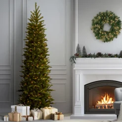 New 7.5 ft. Pre-Lit Grande Fir Pencil Slim Tree with Clear Lights Pencil Slim|Pre-Lit