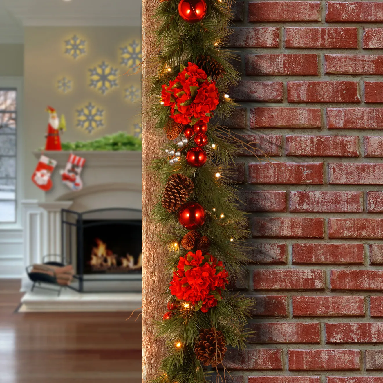Discount 9 ft. Pre-Lit Hydrangea Pine Garland with Warm White LED Lights Pre-Lit Christmas Garlands|7-10 Feet Christmas Garlands