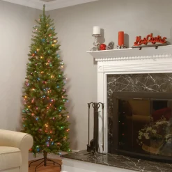 6.5 ft. Pre-Lit Kingswood Fir Pencil Tree with Multicolor Lights Pencil Slim|Pre-Lit