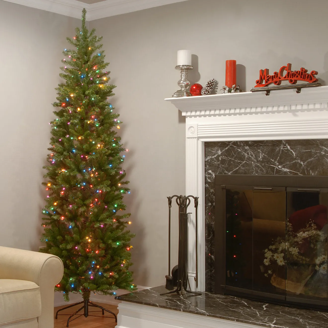 6.5 ft. Pre-Lit Kingswood Fir Pencil Tree with Multicolor Lights Pencil Slim|Pre-Lit