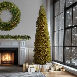 Outlet 14 ft. Pre-Lit Kingswood Fir Pencil Tree with Clear Lights Pencil Slim|12 Feet And Taller
