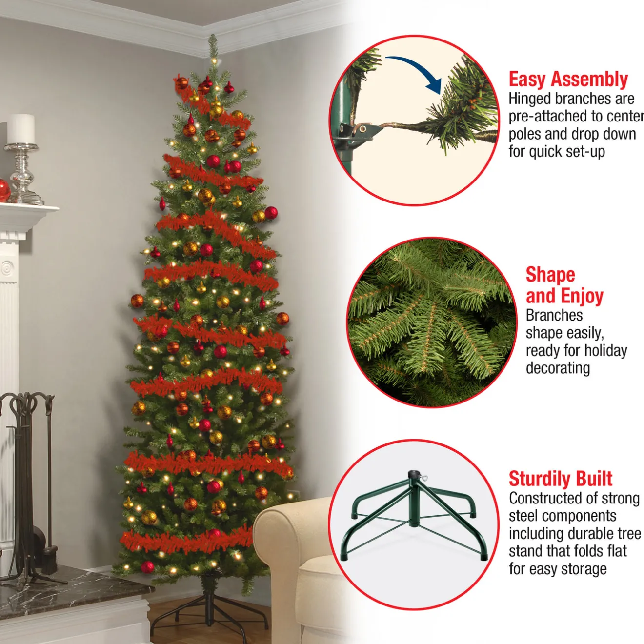 Outlet 7.5 ft. Pre-Lit Kingswood Fir Pencil Tree with Clear Lights Pencil Slim|Pre-Lit