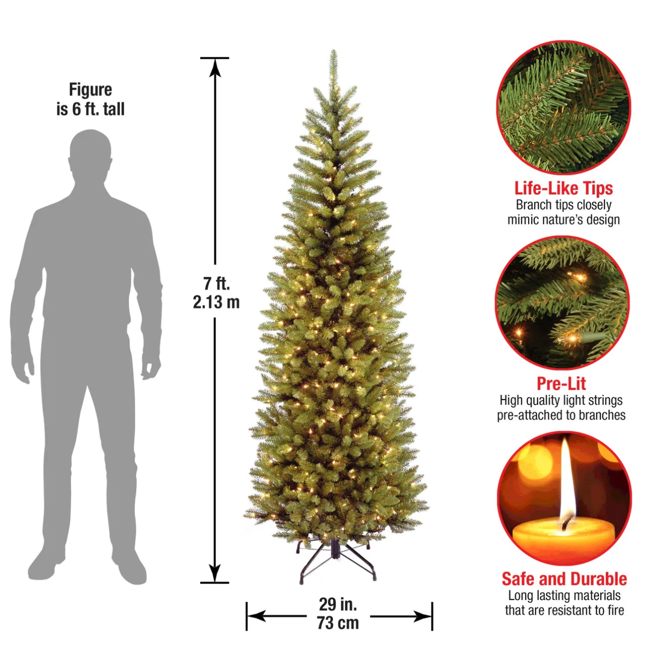 7 ft. Pre-Lit Kingswood Fir Pencil Tree with Clear Lights Pencil Slim|Pre-Lit