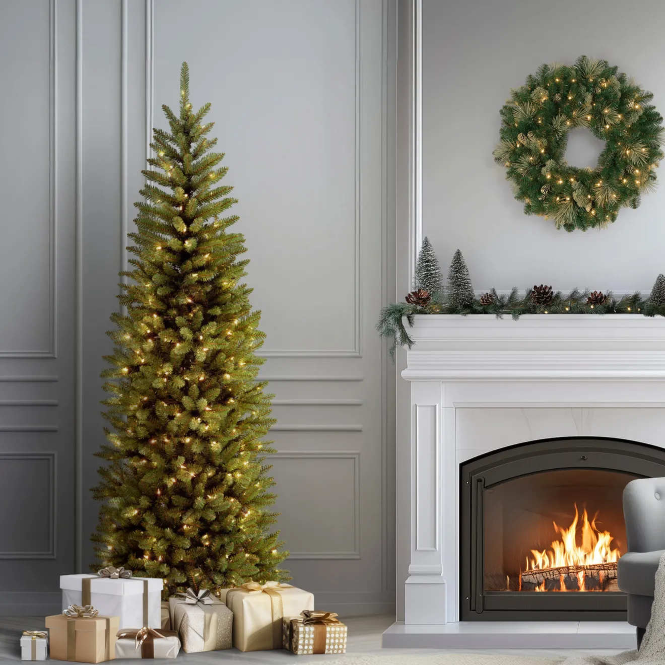 Best 6.5 ft. Pre-Lit Kingswood Fir Pencil Tree with Clear Lights Pre-Lit|6 To 6.5 Feet