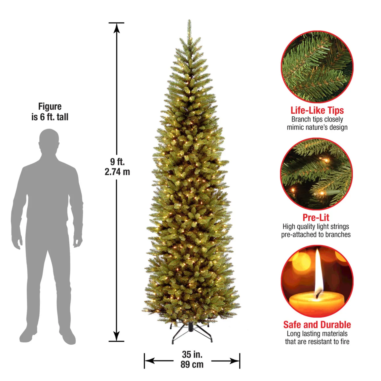 Discount 9 ft. Pre-Lit Kingswood Fir Pencil Tree with Clear Lights Pencil Slim|Pre-Lit