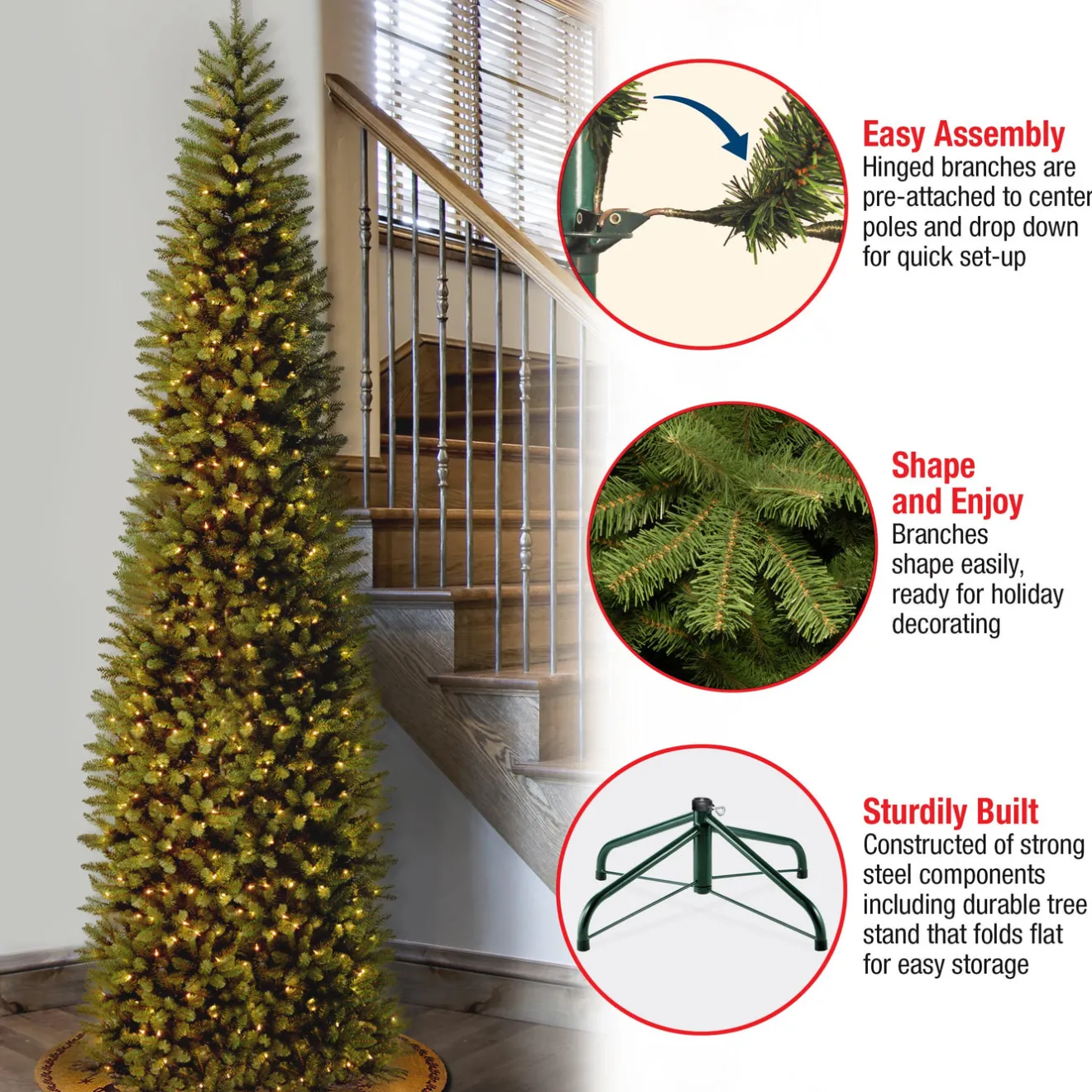 Discount 9 ft. Pre-Lit Kingswood Fir Pencil Tree with Clear Lights Pencil Slim|Pre-Lit