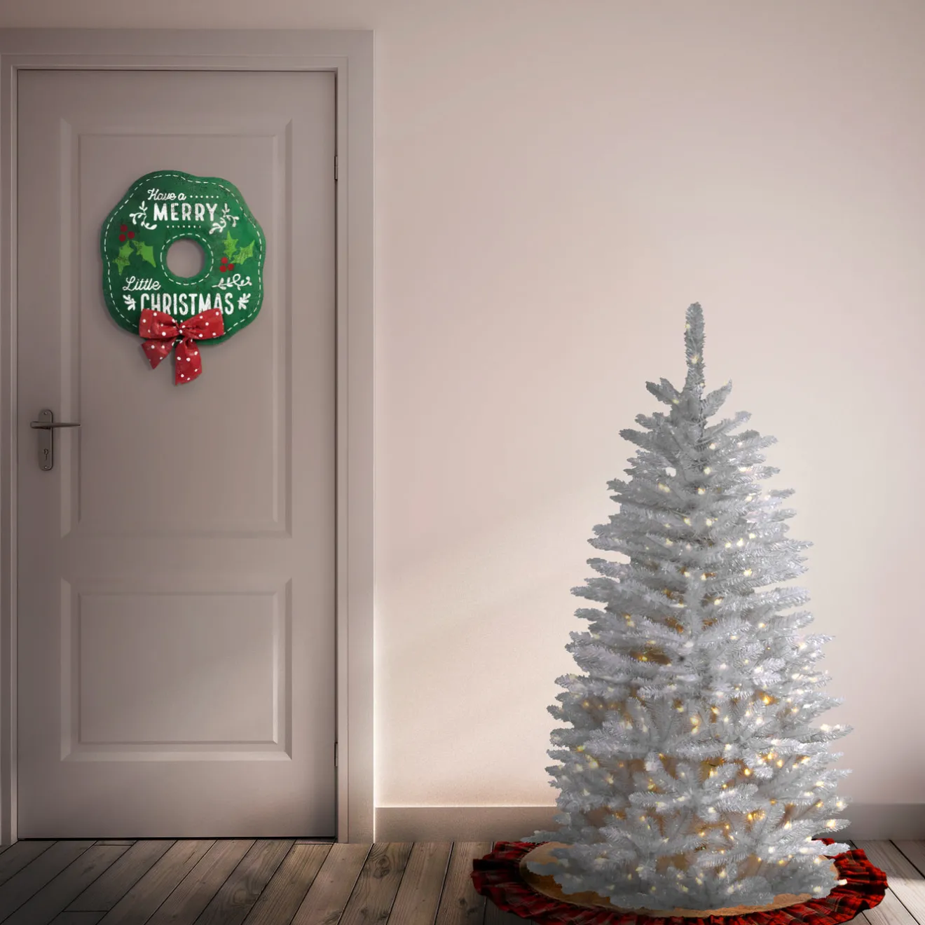 Sale 4.5 ft. Pre-Lit Kingswood Fir White Pencil Tree with Clear Lights Pencil Slim|Pre-Lit