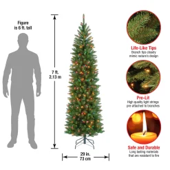 Best 7 ft. Pre-Lit Kingswood Fir Pencil Tree with Multicolor Lights Pencil Slim|Pre-Lit