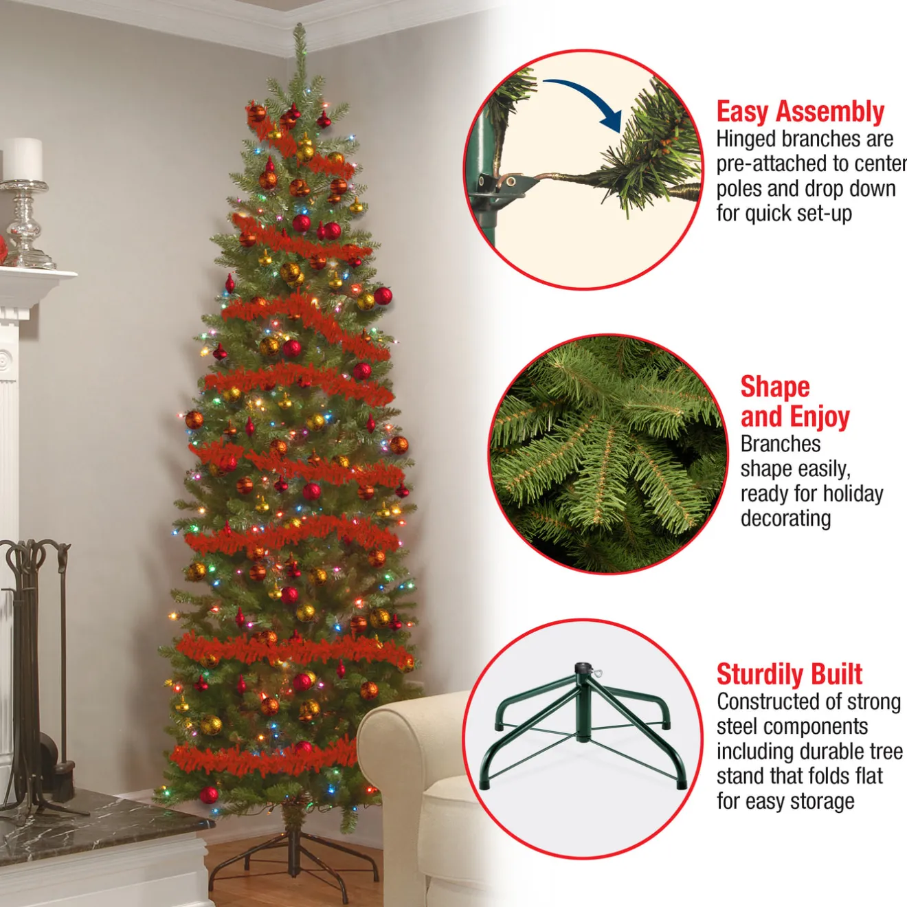 Best 7 ft. Pre-Lit Kingswood Fir Pencil Tree with Multicolor Lights Pencil Slim|Pre-Lit