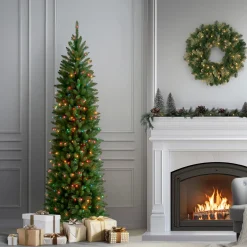 Hot 7.5 ft. Pre-Lit Kingswood Fir Pencil Tree with Multicolor Lights Pencil Slim|Pre-Lit