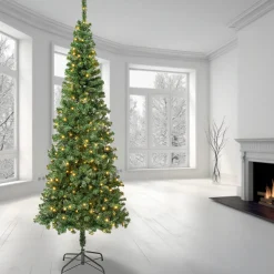 Hot 7.5 ft. Pre-Lit Linden Spruce Slim Tree with LED Lights Slim|Pre-Lit