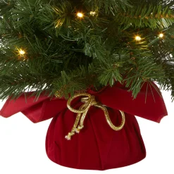 Clearance 2 ft. Pre-Lit Majestic Fir Tree with LED Lights, Red Base Tabletop|Pre-Lit