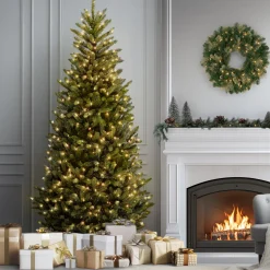 Sale 9 ft. Pre-Lit Natural Fraser Fir Slim Tree with Clear Lights Slim|Pre-Lit