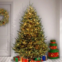 New 7.5 ft. Pre-Lit Natural Fraser Fir Tree with Clear Lights Medium|Pre-Lit