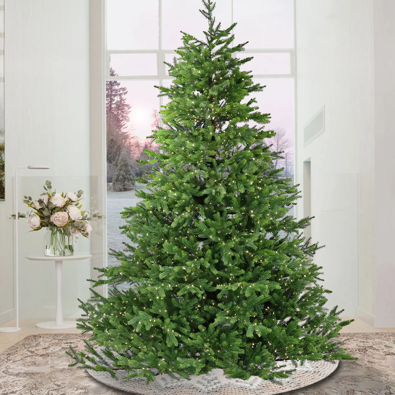 New 10 ft. Pre-lit Noble Fir Hinged Tree with Dual Color Lights Full|10 To 11.5 Feet