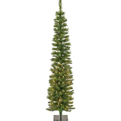 Discount 6 ft. Pre-Lit Nooksack Fir Pencil Slim Tree with LED Lights Slim|Pre-Lit