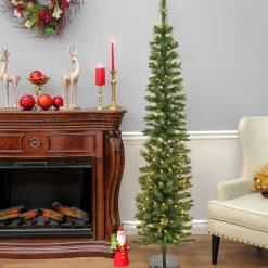 Discount 6 ft. Pre-Lit Nooksack Fir Pencil Slim Tree with LED Lights Slim|Pre-Lit