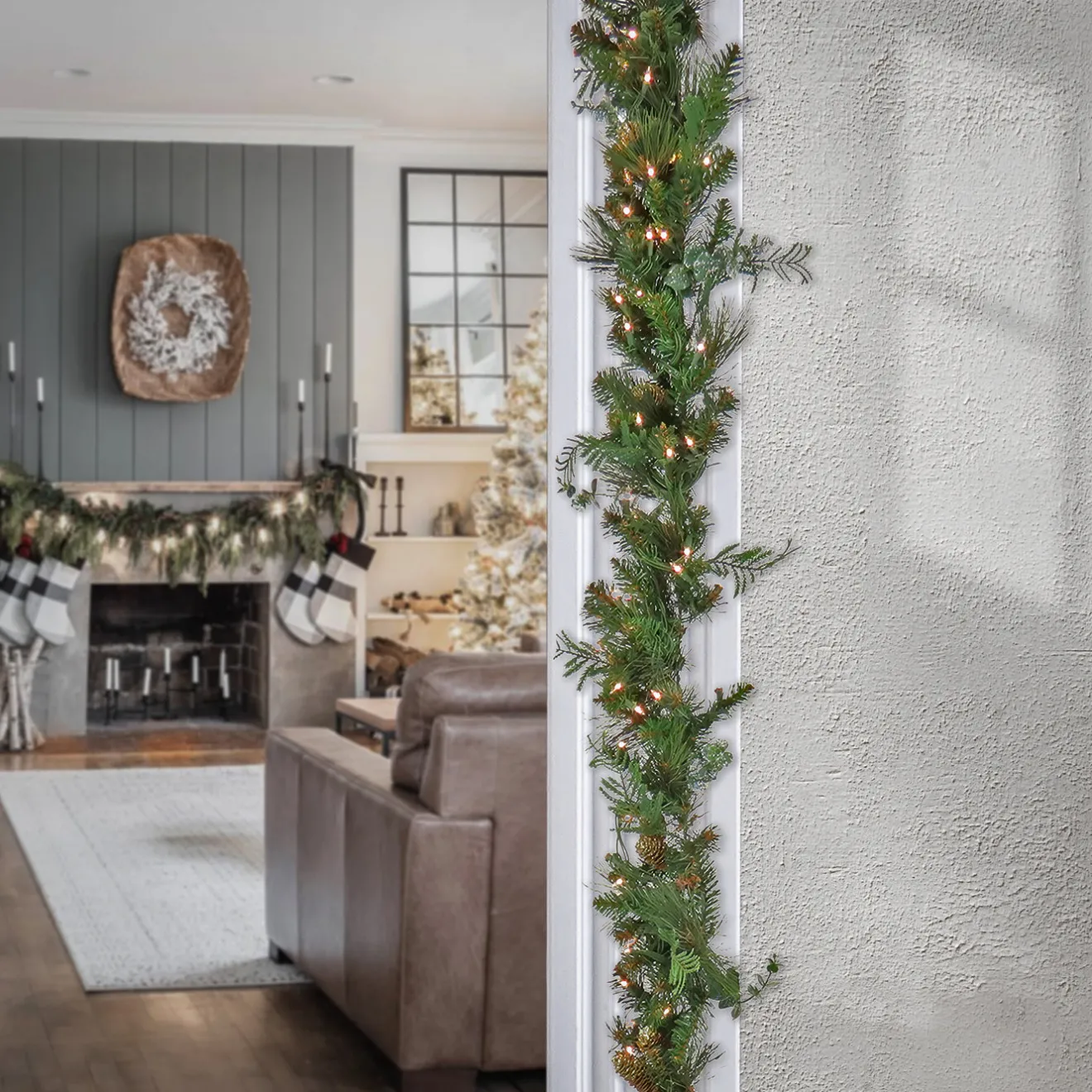 Discount 9 ft. Pre-Lit North Conway Garland with Clear Lights Pre-Lit Christmas Garlands|7-10 Feet Christmas Garlands