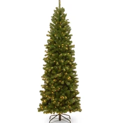 Discount 6.5 ft. Pre-Lit North Valley Spruce Pencil Slim Tree with Clear Lights Pencil Slim|Pre-Lit