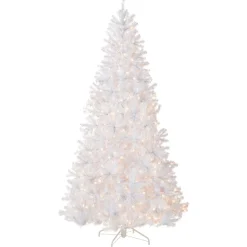 Outlet 9 ft. Pre-Lit North Valley Spruce White Tree with Clear Lights Full|Pre-Lit