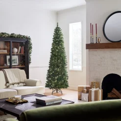 Online 7.5 ft. Pre-Lit North Valley Spruce Pencil Slim Tree with Clear Lights Full|Pre-Lit