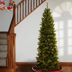 Online 7.5 ft. Pre-Lit North Valley Spruce Pencil Slim Tree with Clear Lights Full|Pre-Lit