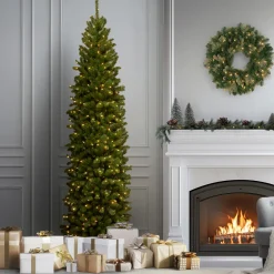 Best 9 ft. Pre-Lit North Valley Spruce Pencil Slim Tree with Clear Lights Pencil Slim|9 To 9.5 Feet