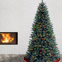 Hot 7.5 ft. Pre-Lit North Valley Spruce Blue Tree with Multicolor Lights Full|Pre-Lit