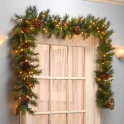 Clearance 9 ft. Pre-Lit Pine Cone Garland with Clear Lights Pre-Lit Christmas Garlands|7-10 Feet Christmas Garlands