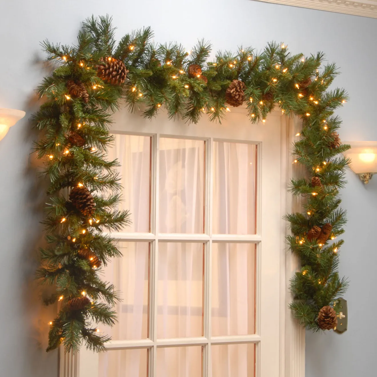 Clearance 9 ft. Pre-Lit Pine Cone Garland with Clear Lights Pre-Lit Christmas Garlands|7-10 Feet Christmas Garlands