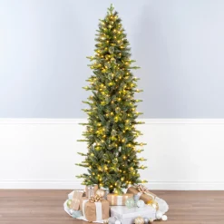 Sale 7.5 ft. Pre-Lit Prancer Fir Pencil Slim Tree with Clear Lights Slim|7 To 7.5 Feet