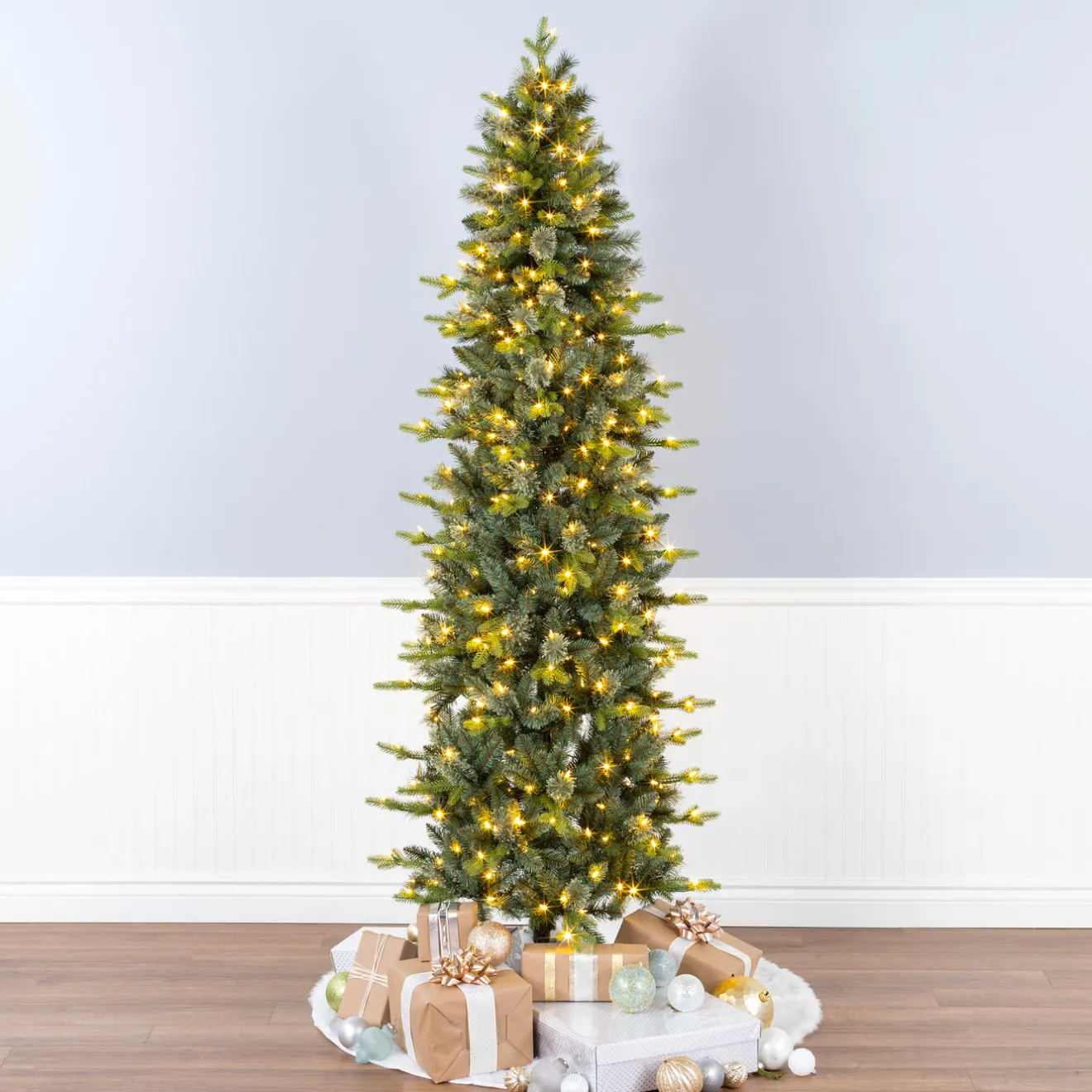 Sale 7.5 ft. Pre-Lit Prancer Fir Pencil Slim Tree with Clear Lights Slim|7 To 7.5 Feet