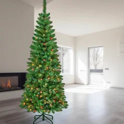 Discount 6 ft. Pre-Lit Rowan Slim Tree with Multicolor Lights Pencil Slim|Pre-Lit