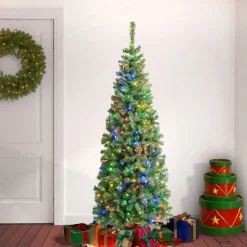 6 ft. Pre-Lit Sagamore Slim Tree with Multi LED Lights Slim|Pre-Lit