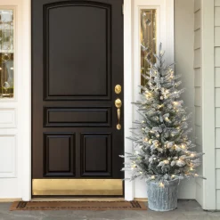 4.5 ft. Pre-Lit Snowy Alpine Fir Tree with LED Lights Slim|Pre-Lit